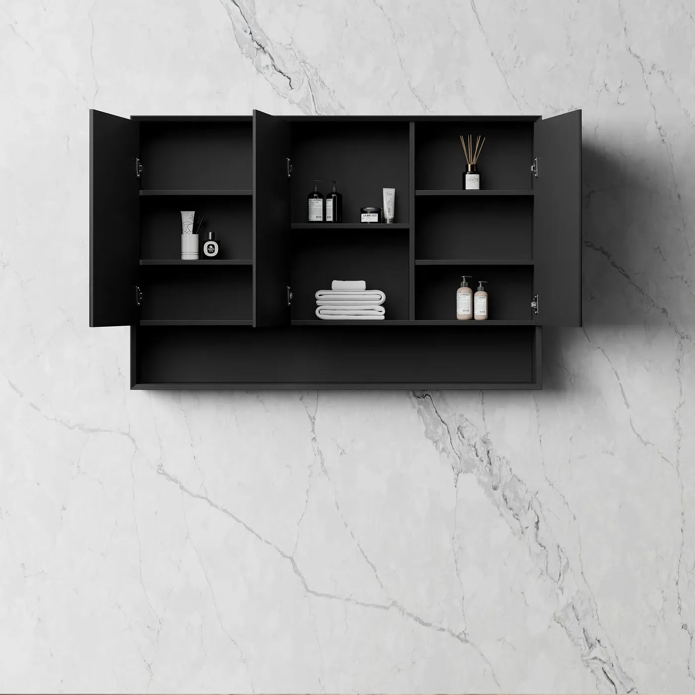 Hot Sale! MARLO Wall - Mounted Matte Black Mirror Shaving Cabinet in 600mm, 750mm, 900mm & 1200mm Sizes