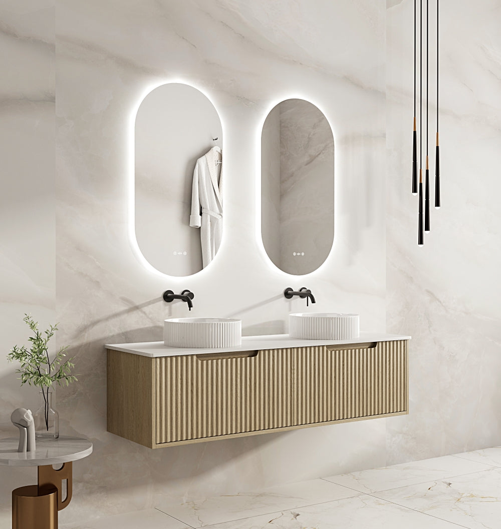 Get Stylish Fluted Rhea Wall-Hung Vanity in Natural Oak (All Sizes)