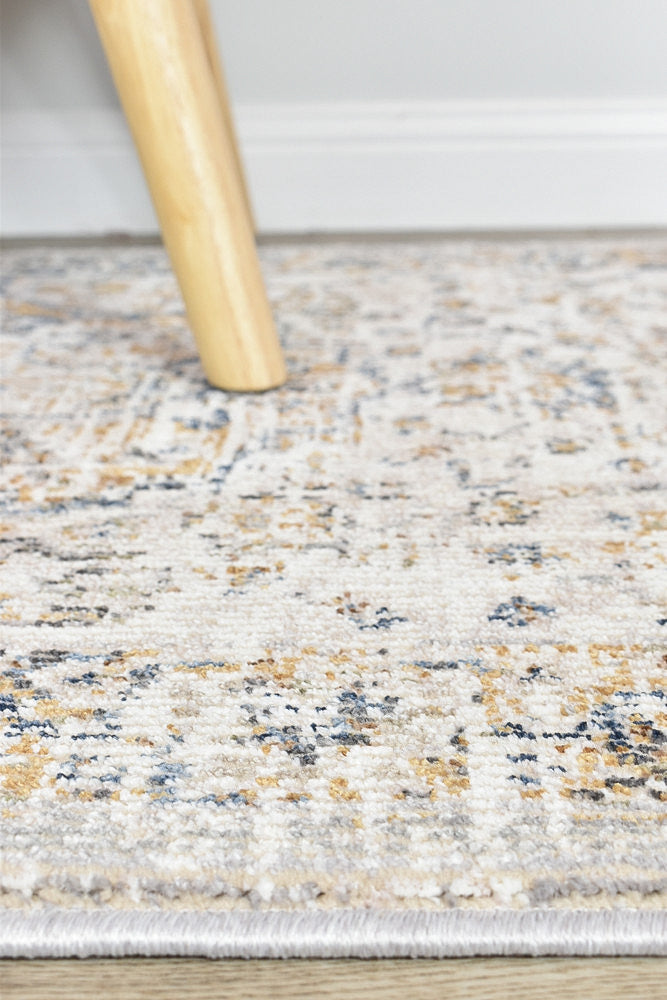 Trendy Sale! Medina Blue and Grey Floral Runner Rug with Faded Look - Size 0321B