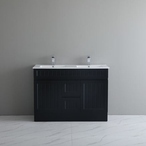 Promotional 1200mm Double Bowl Acacia Shaker PVC Floor Standing Vanity