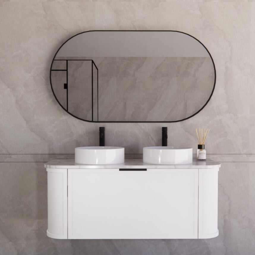 Matte White ABS Houston Curved Wall - Hung Vanity in All Sizes