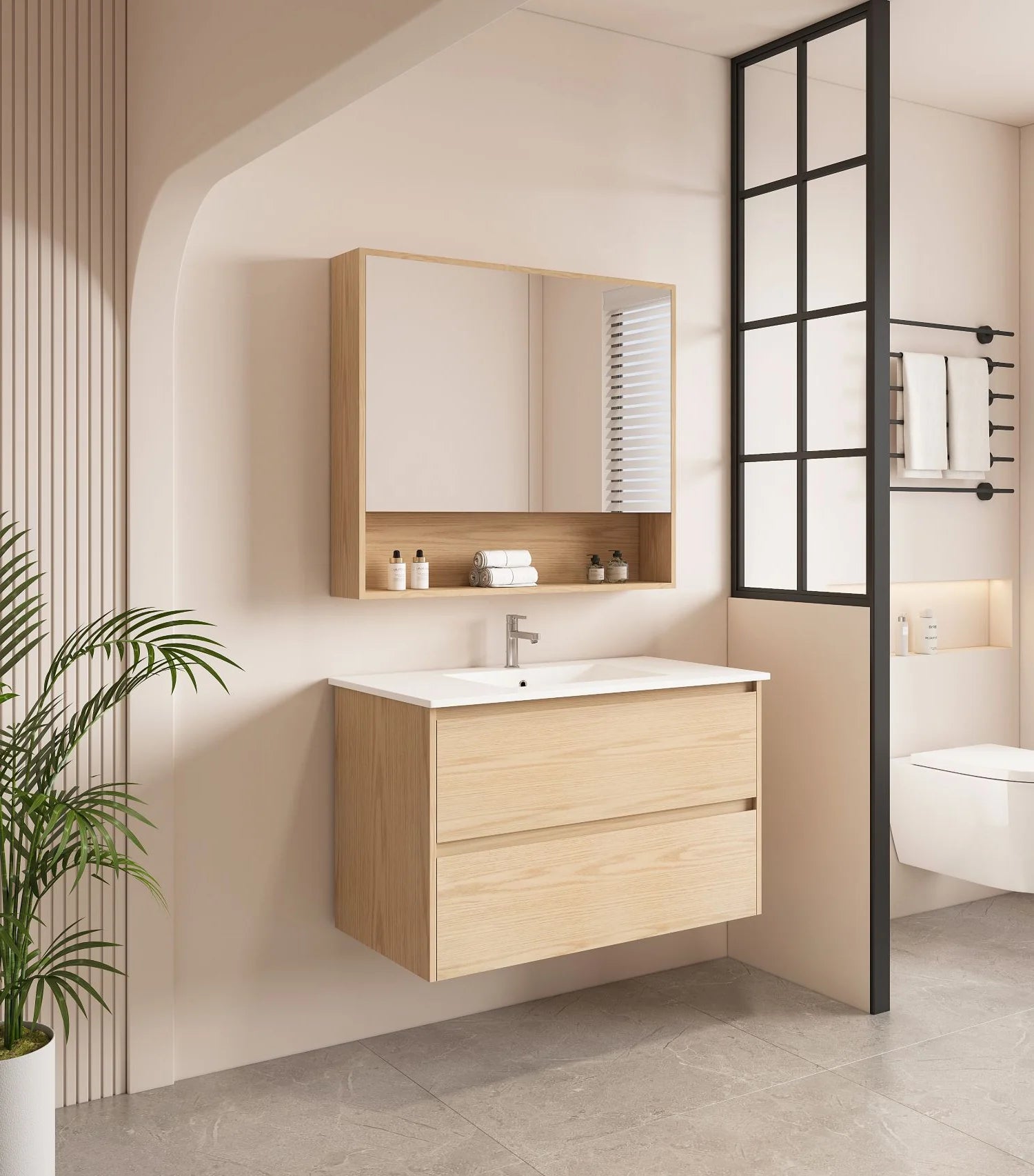 HERA MDF Wall-Mounted Tas Oak Vanity Cabinet in Various Sizes