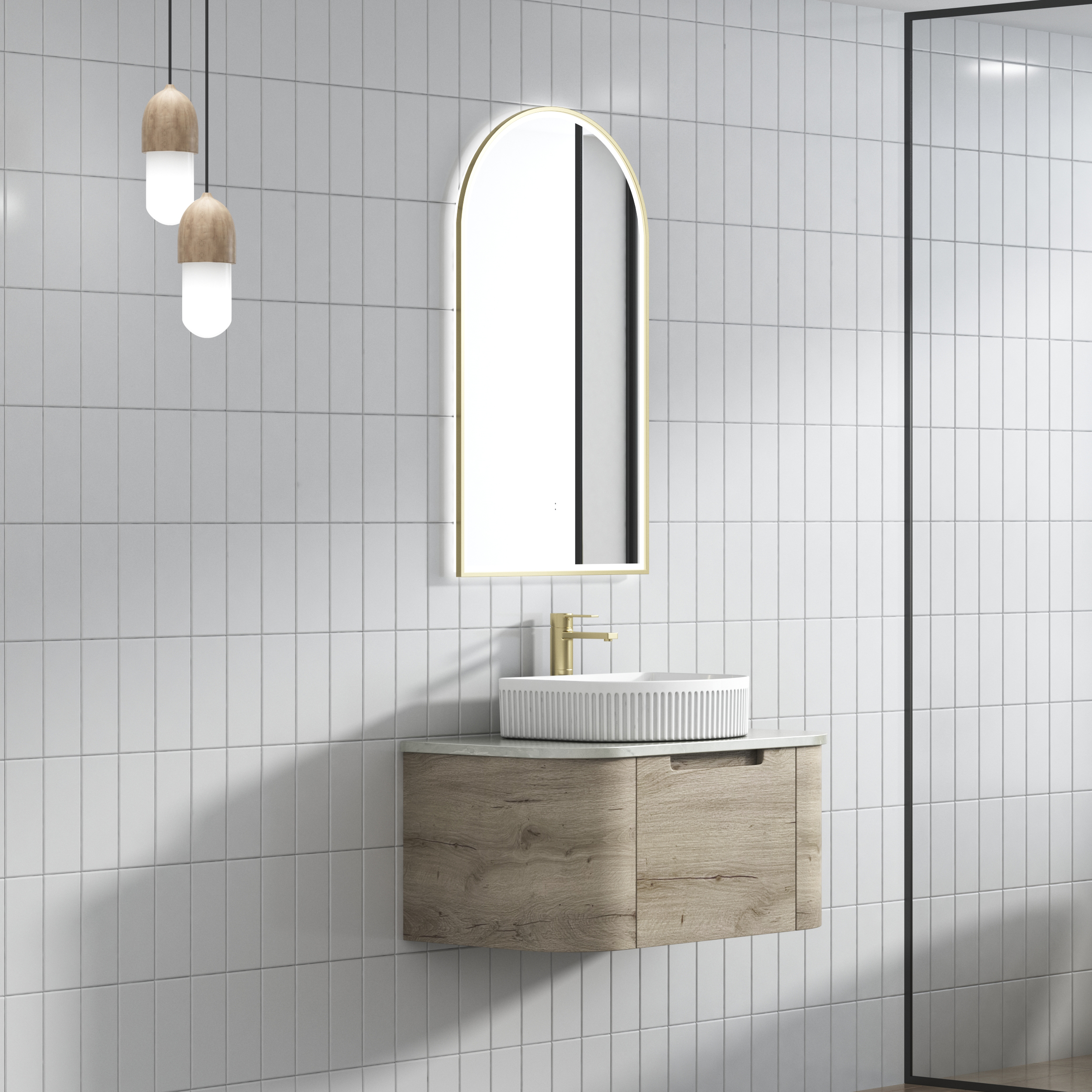 Shop Now! HAMILTON Wall - Hung Curve Vanity in Natural Oak with Multiple Sizes Available
