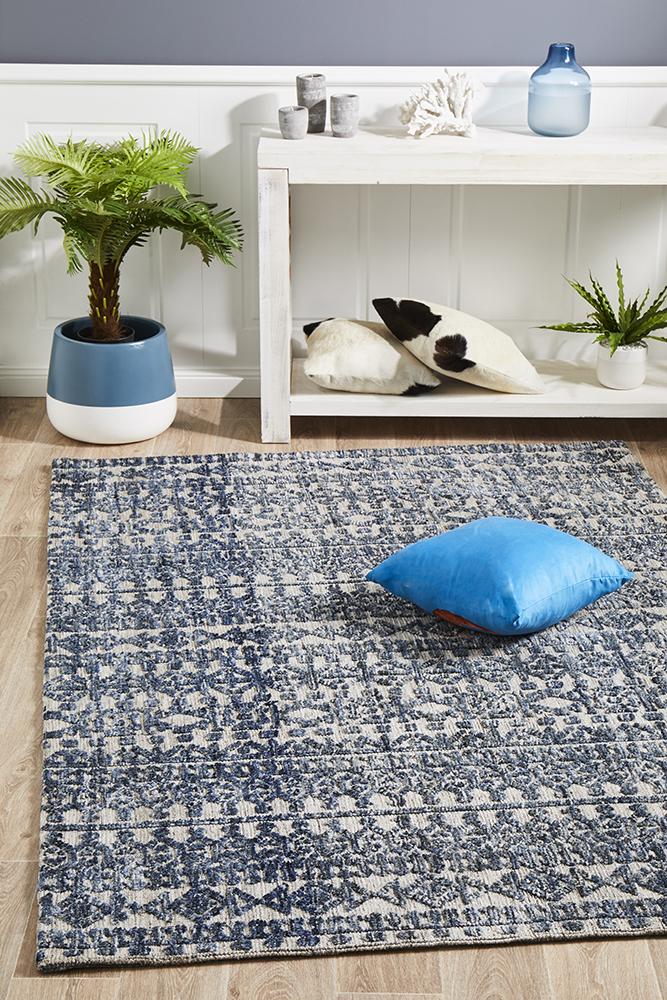 Navy Grey Levi Tara Table Tufted Microfibre Polyester Rug from India