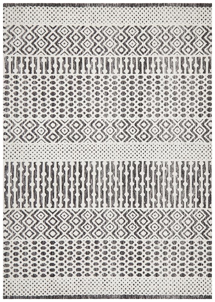 Levi Emma Ivory and Black Transitional Microfibre Polyester Rug