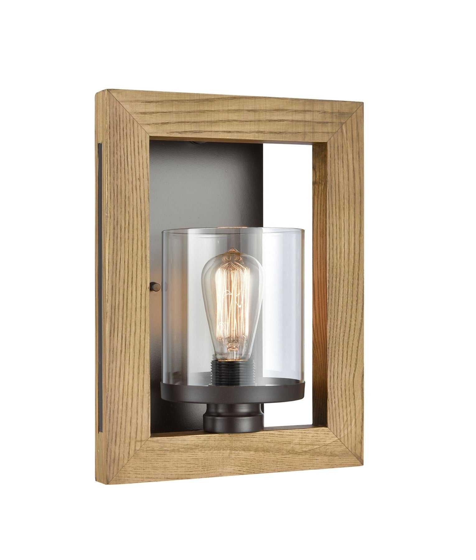 METI: Cozy Warm Chestnut Wood-Frame Transparent Glass Shade Indoor Wall Light