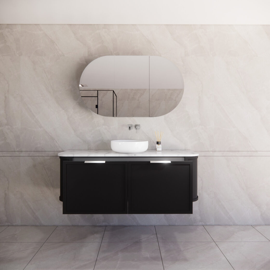 Matte Black ABS Houston Wall Hung Curved Double Bowl Vanity in All Sizes