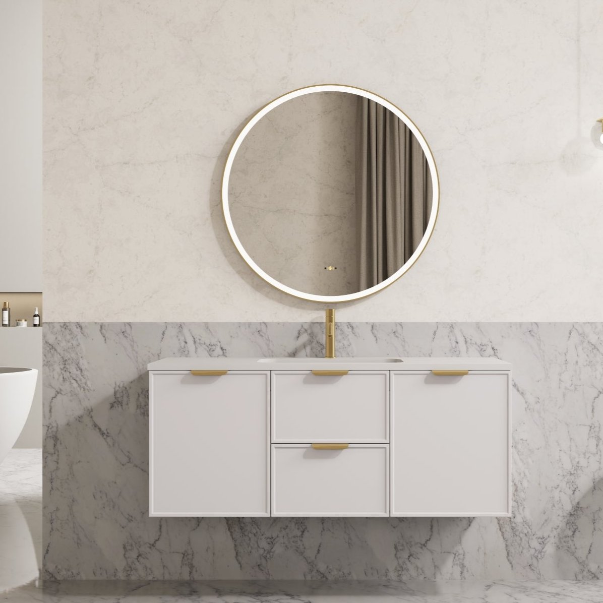 1200mm Miami Wall-Mounted PVC Cabinet in Matte White (Single/Double Bowl)