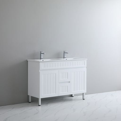 Promotional 1200mm Double Bowl Acacia Shaker PVC Floor Standing Vanity