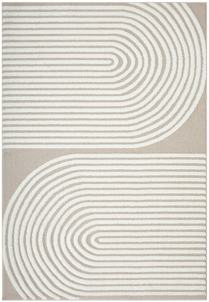 Modern Polypropylene Power - Loomed Lotus Abbey Mixed Rug in Beige & White