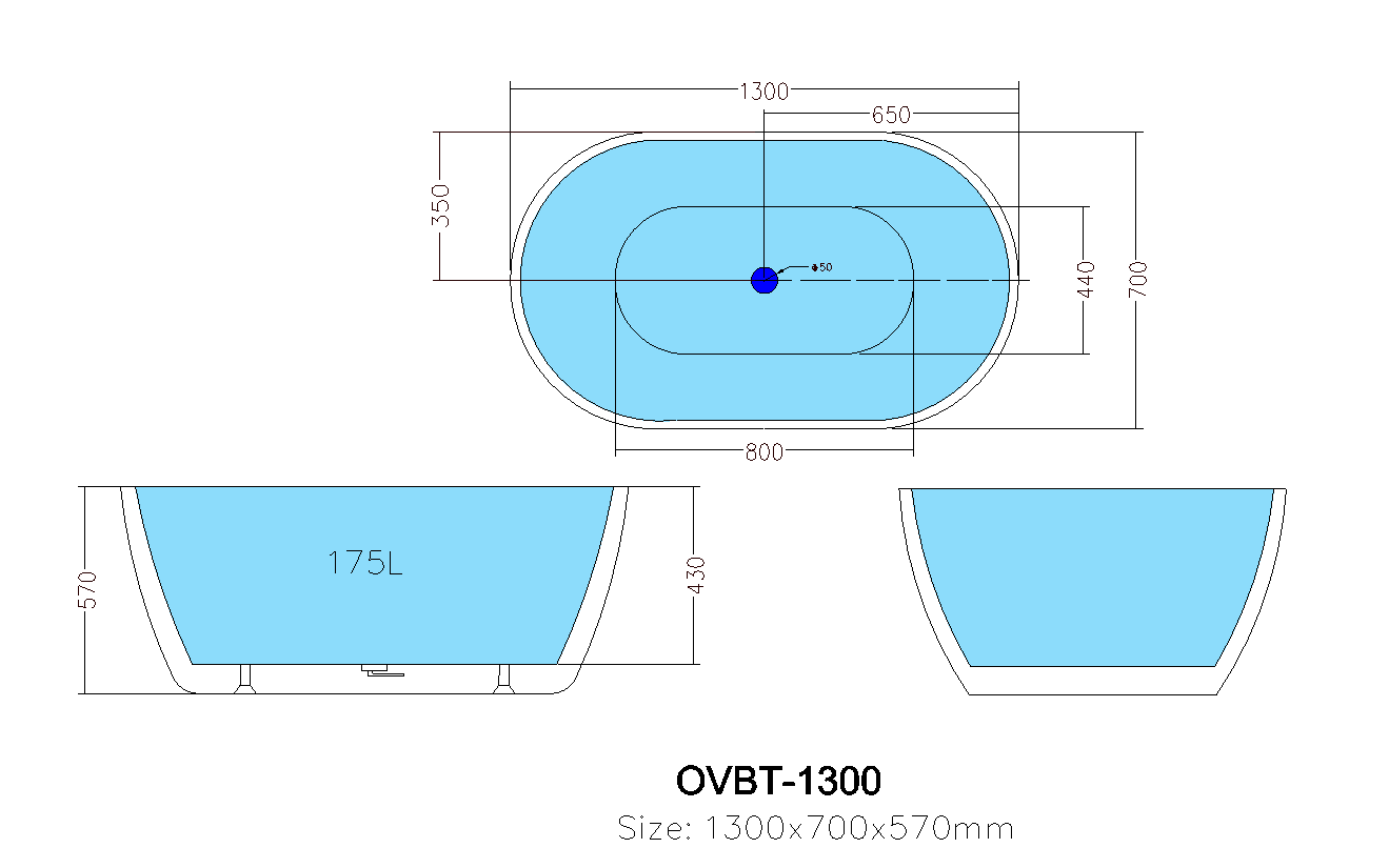 Hot Sale! Olivia Gloss White Freestanding Bathtub in 1300mm, 1400mm, 1500mm & 1700mm Sizes