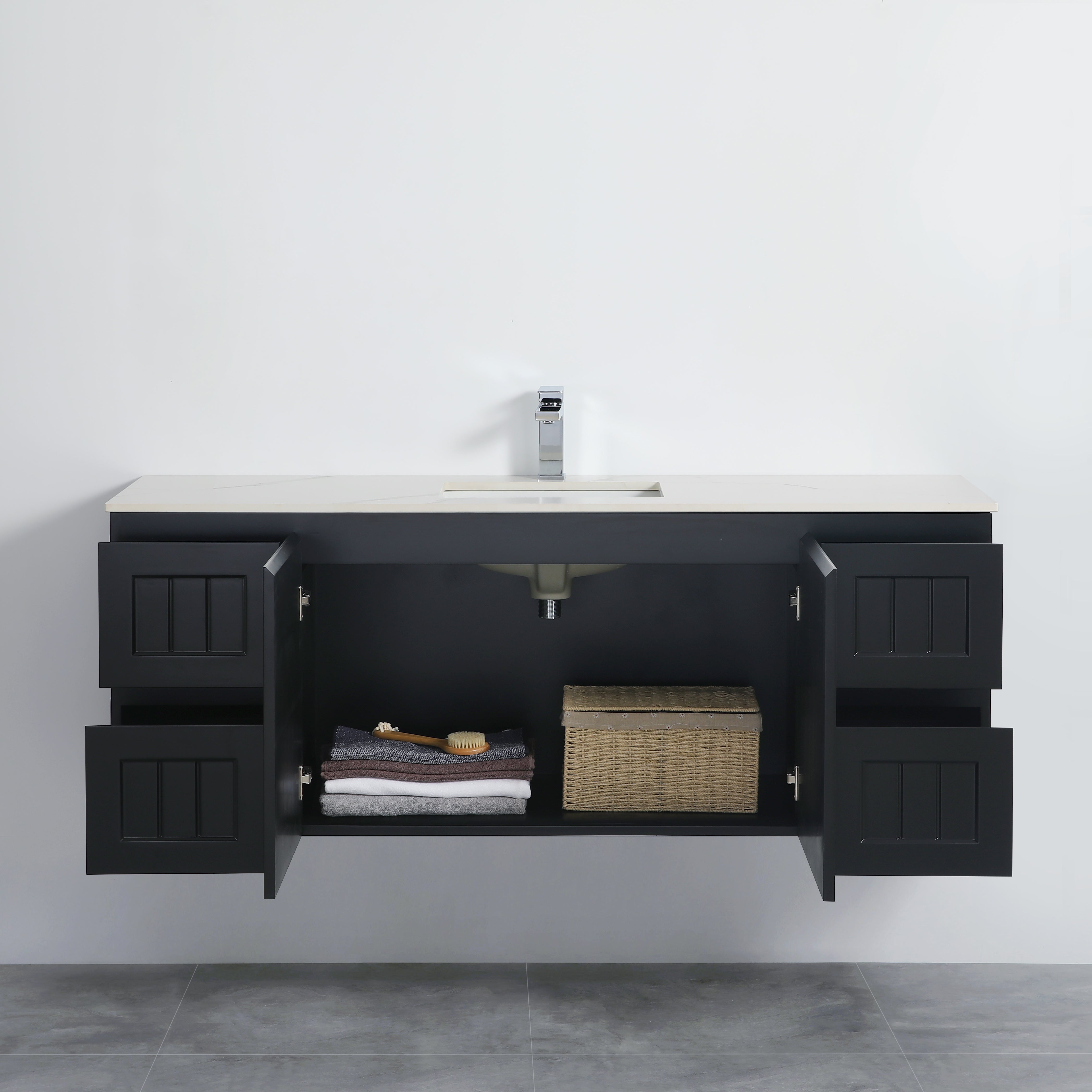 Matte Black ACACIA Shaker PVC Wall-Hung Vanity 1500mm (Single or Double Bowl)