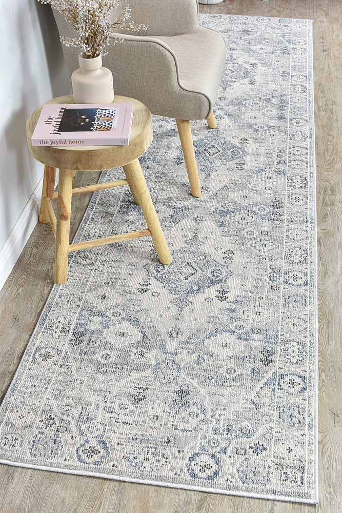 Hot Deal! Medina Blue & Light Grey Runner Rug 0320C