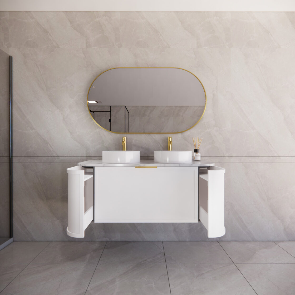 Matte White ABS Houston Curved Wall - Hung Vanity in All Sizes