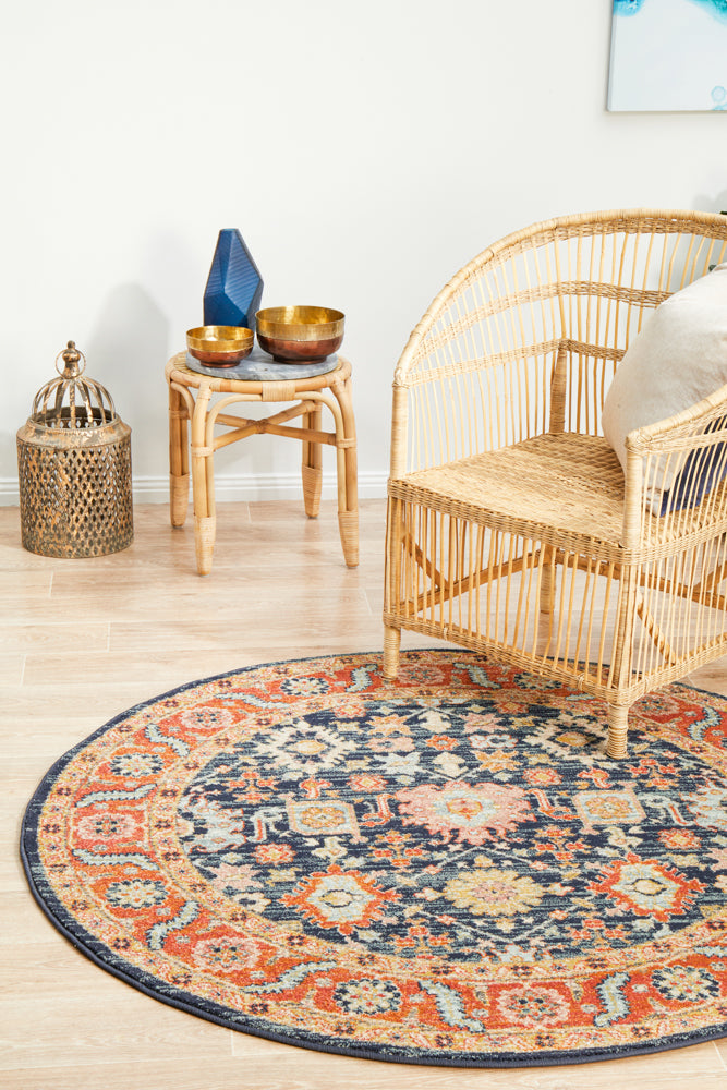 Exclusive Offer! Navy Round Persian - Inspired Area Rug Legacy 860 for High - Traffic Floors