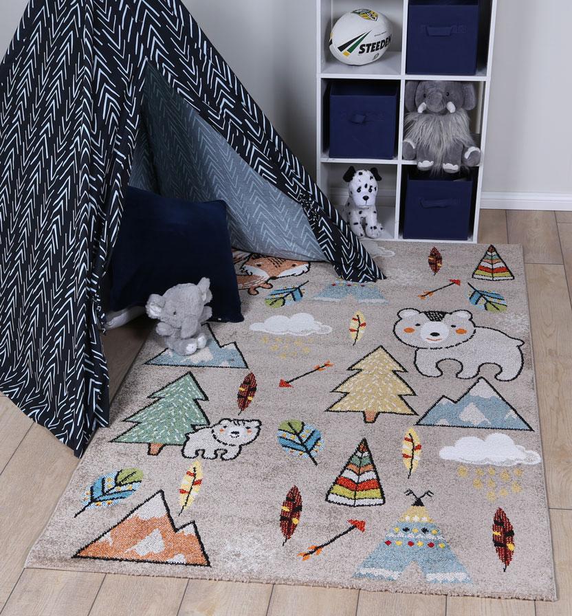 Nova Beige Durable Adventure Rug for Kids