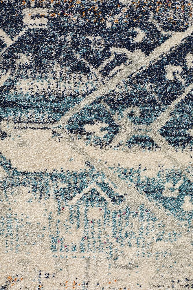 Blue Round Power - Loomed Museum Layton Rug with Bohemian Design