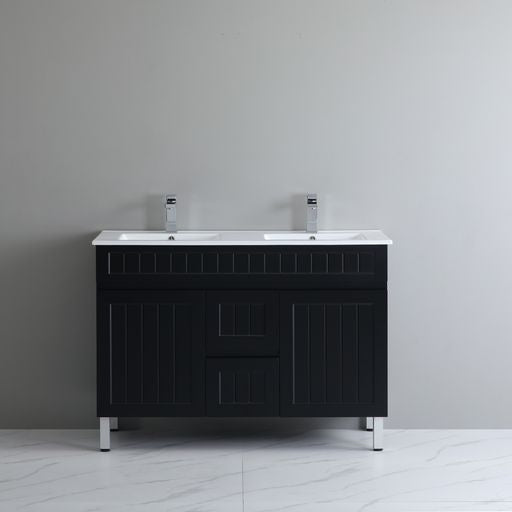 Promotional 1200mm Double Bowl Acacia Shaker PVC Floor Standing Vanity