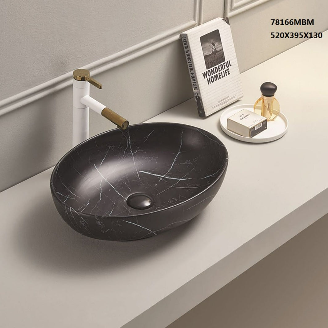 Hot Deal! POSEIDON Oval Matte Black Marble Basin (520x395x130)