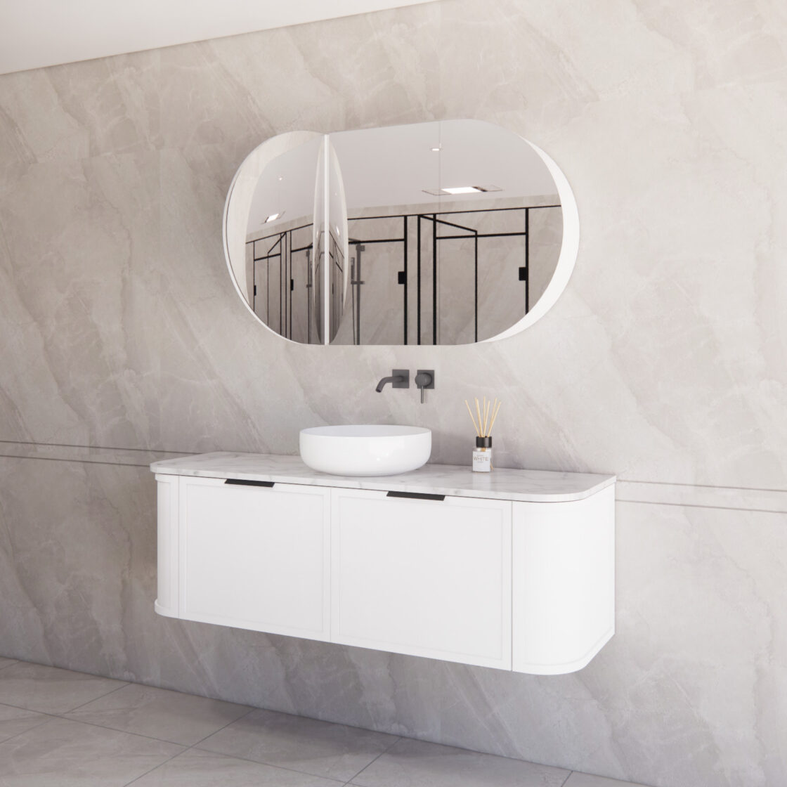 Matte White ABS Houston Curved Wall - Hung Vanity in All Sizes