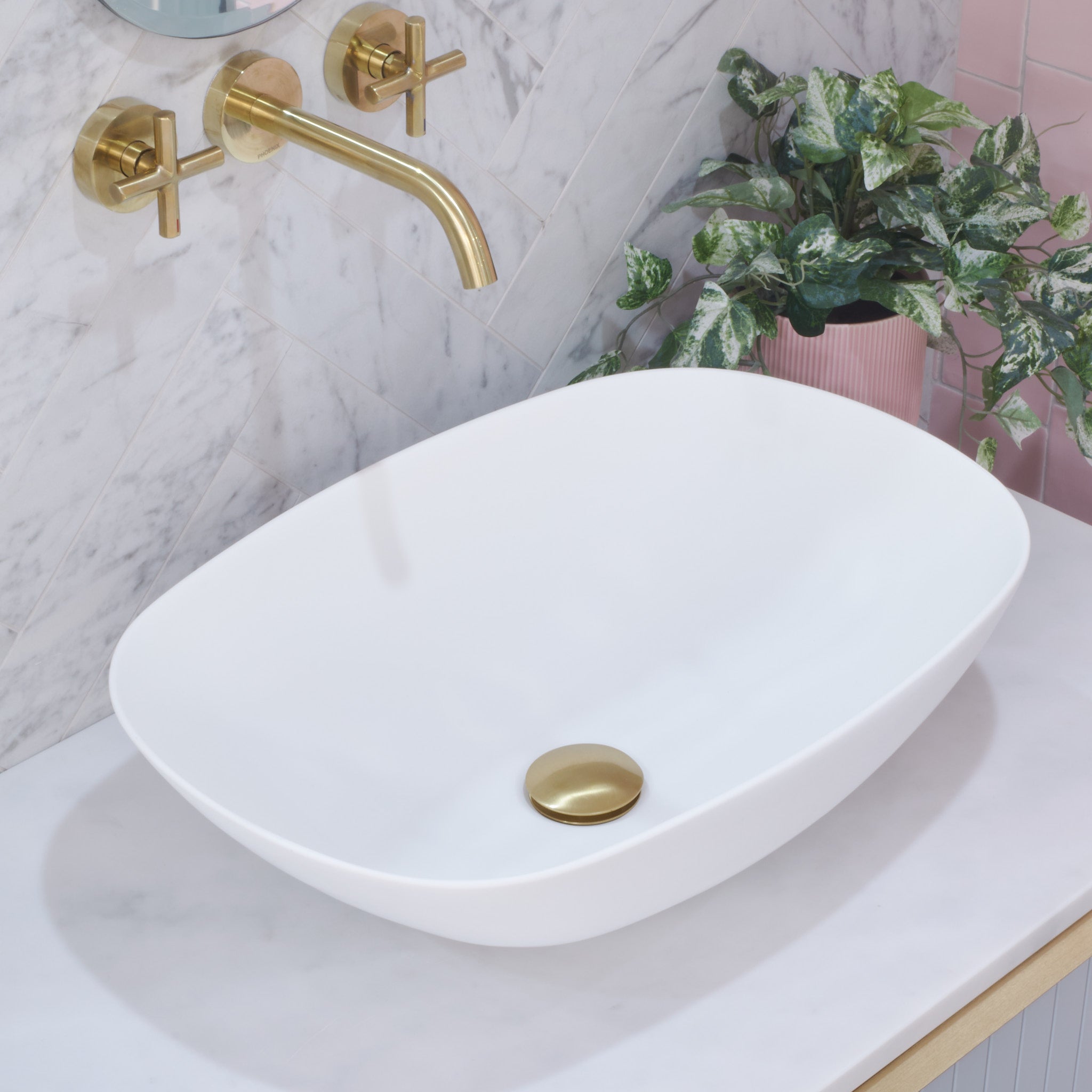 Hot Sale! Oval Poseidon Rolo White Artificial Stone Above - Counter Ceramic Basin (630x360x150mm)