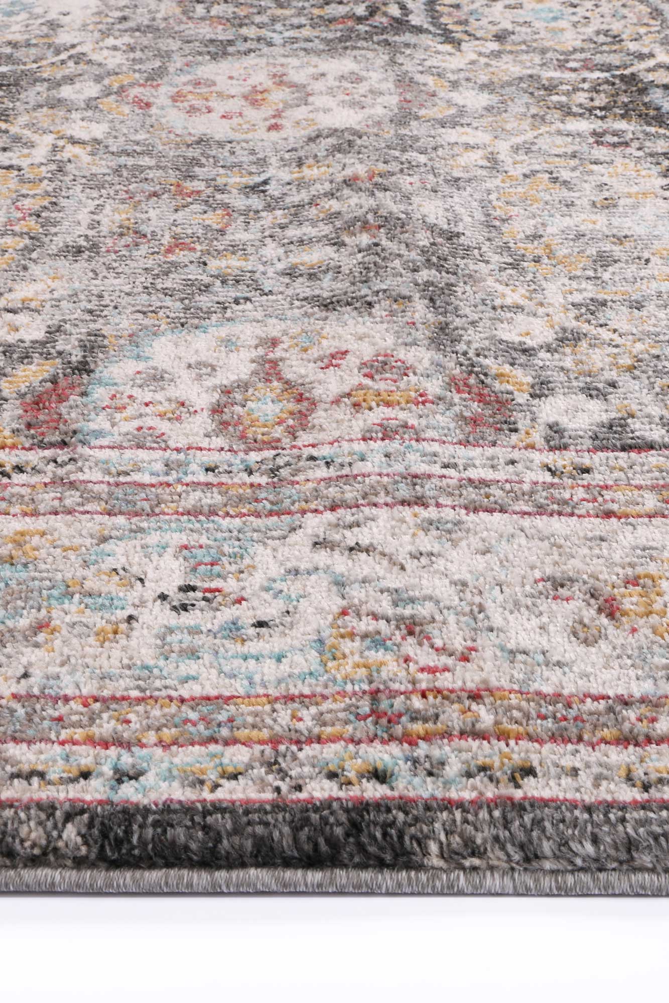 Ezra Vintage Oriental Style Polyester and Polypropylene Rug in Red, Anthracite/Grey, and Ivory