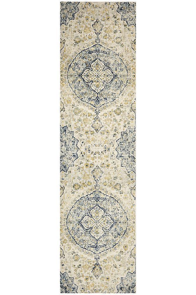 Tyler Museum Sky Blue Power - Loomed Runner with Floral Design