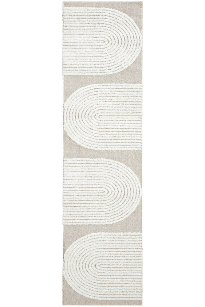 Beige and White Power - Loomed Polypropylene Lotus Abbey Mixed Runner Rug