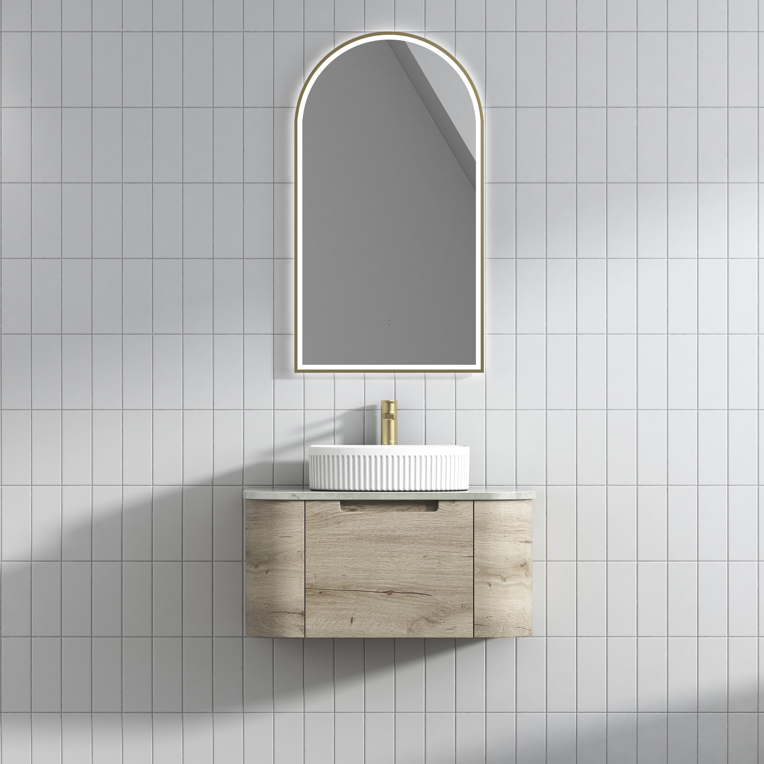 Shop Now! HAMILTON Wall - Hung Curve Vanity in Natural Oak with Multiple Sizes Available
