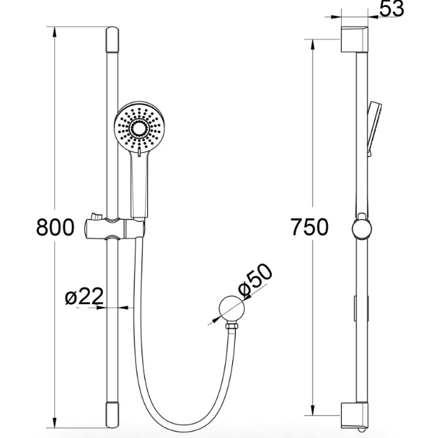 Chrome Maya Round Brass 3-Function 80cm Sliding Shower Set