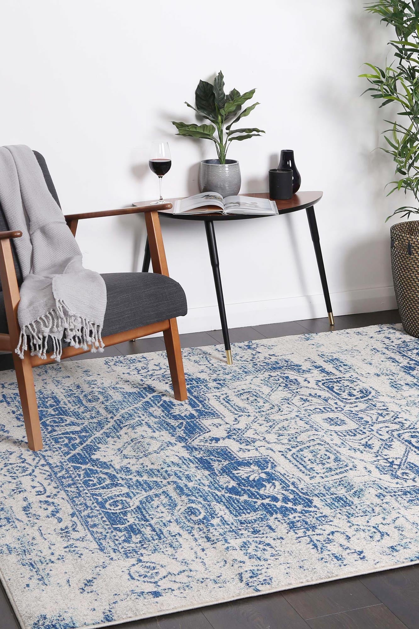 Special Offer! Exquisite Ivory and Navy Audrey-Style Area Rug for Your Home