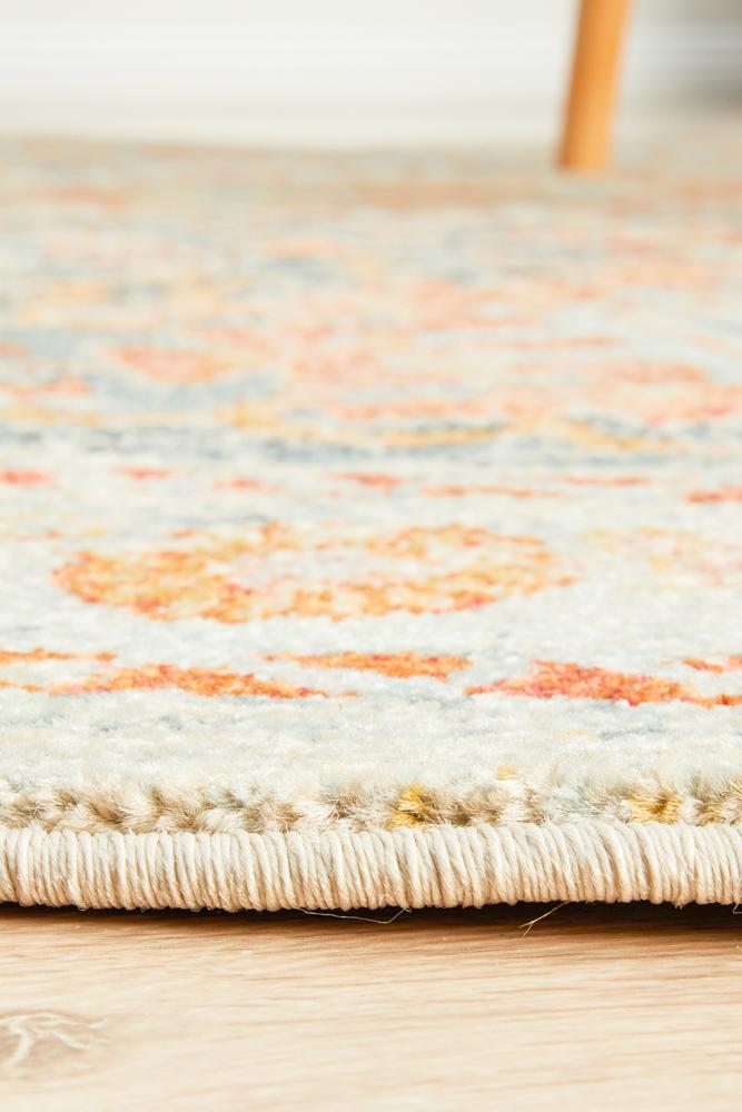 Stunning Legacy Blue Circular Polypropylene Rug with Floral Linings