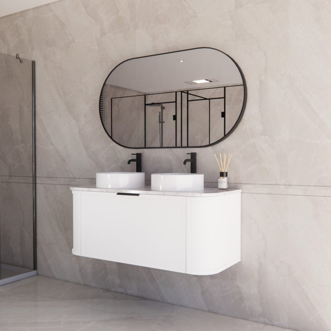 Matte White ABS Houston Curved Wall - Hung Vanity in All Sizes