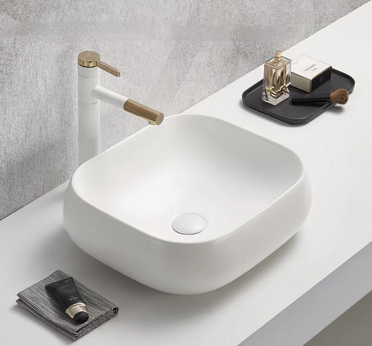 Hot Sale! Poseidon Rectangle Matte White Ceramic Above Counter Basin (450x400x145mm)