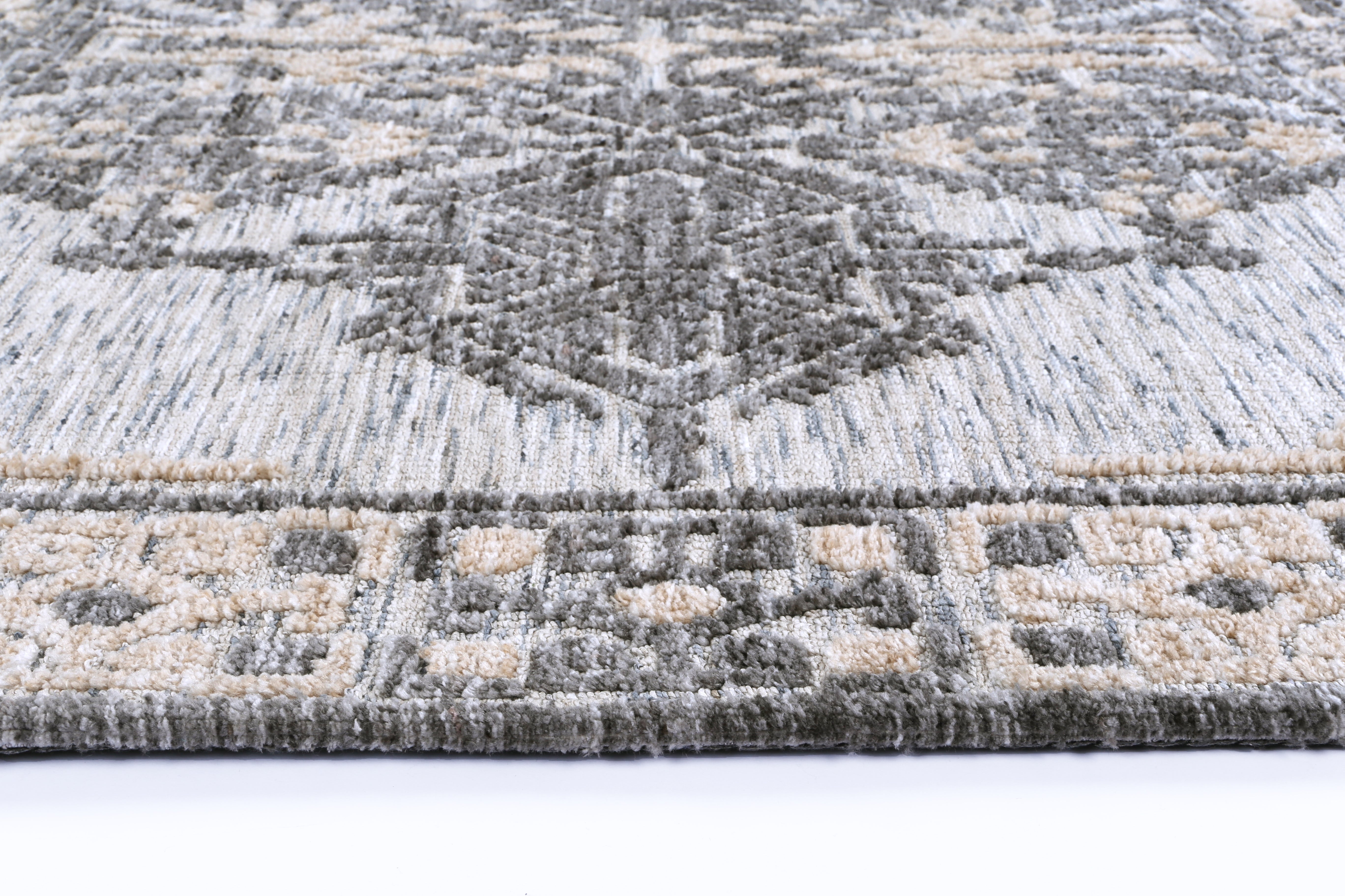 Ambarsar Beige and Charcoal Cotton-Polyester Blend Luxury Rug