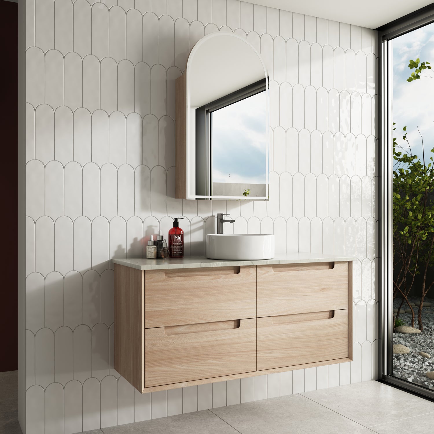 Exclusive AINSLEY Wall-Hung Bathroom Vanity in Natural Oak, Available in All Sizes