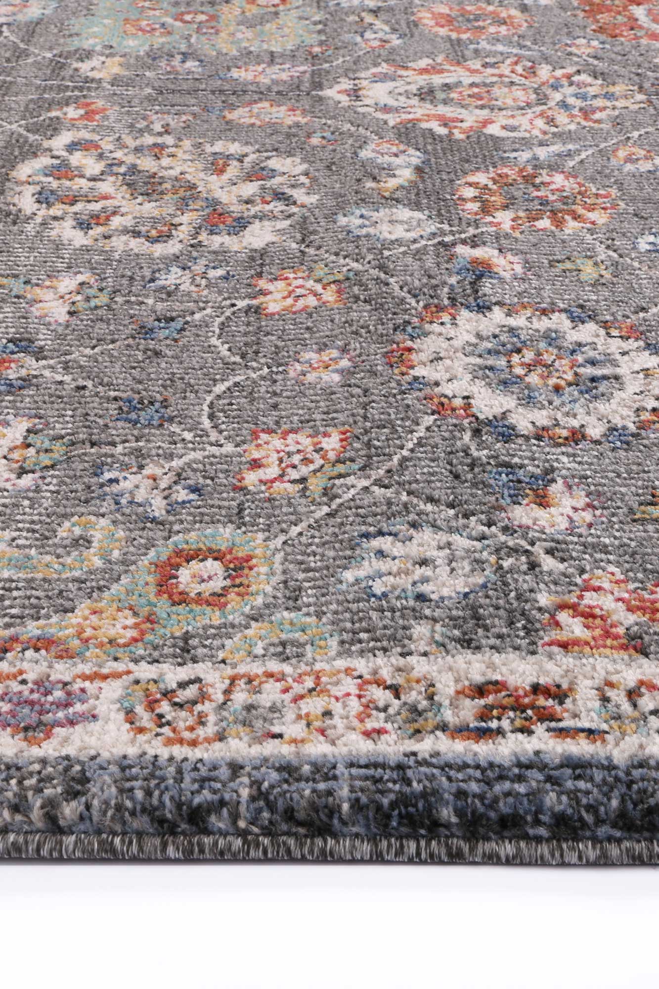 Ezra Vintage-Style Grey Floral Polypropylene Rug in Multiple Sizes