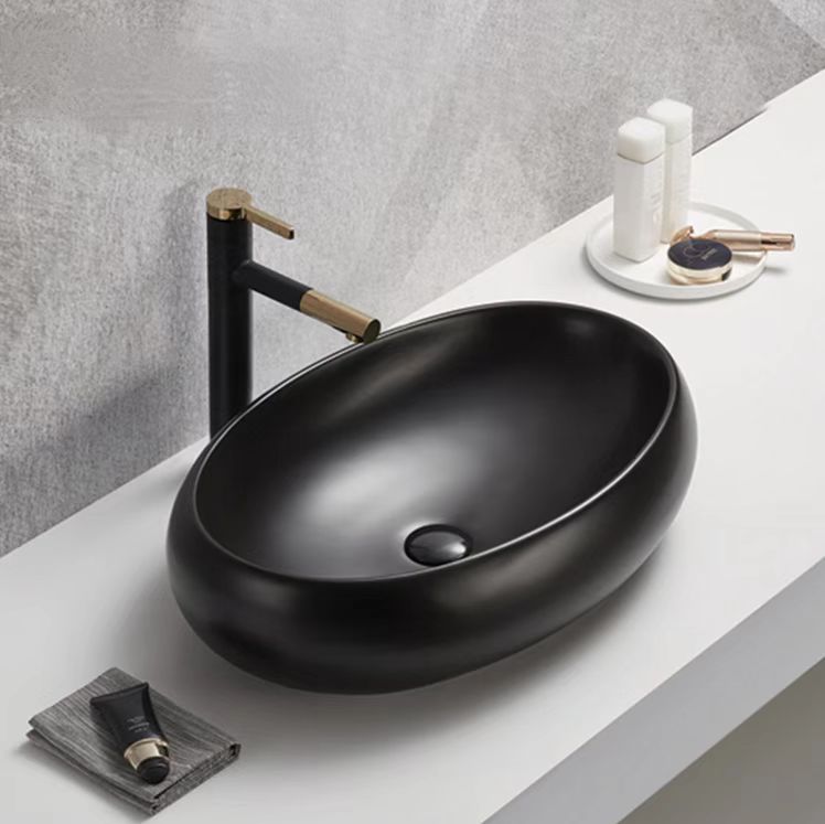 Matte Black Oval Ceramic Basin (600x400x150) - POSEIDON Style