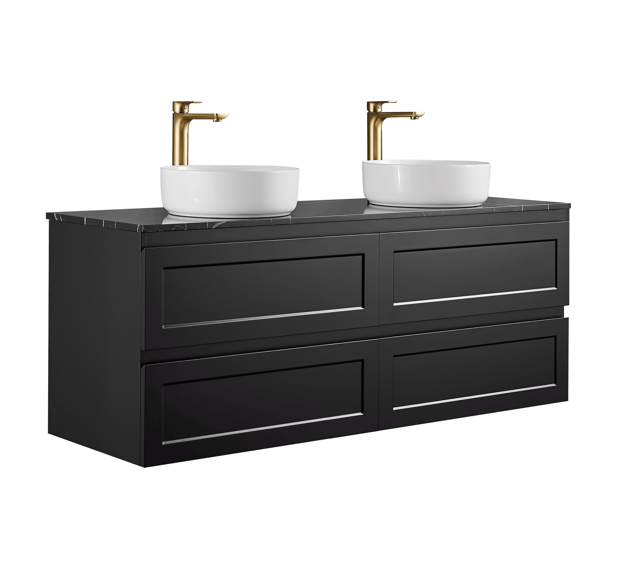 1500mm Matte Black Fremantle PVC Wall Hung Vanity Cabinet (Single/Double Bowl)