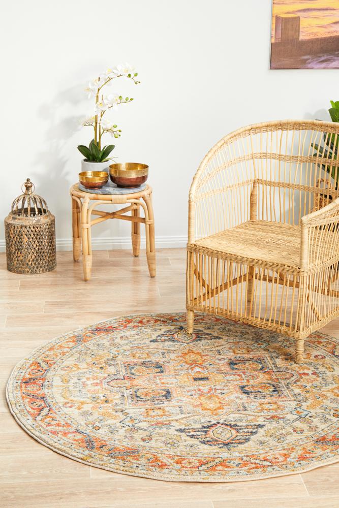Hot Sale! Legacy Rust-Colored Round Polypropylene Rug with Faded Persian Design from Turkey