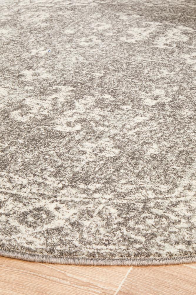 Stunning Grey Transitional Power - Loomed Round Rug from Turkey