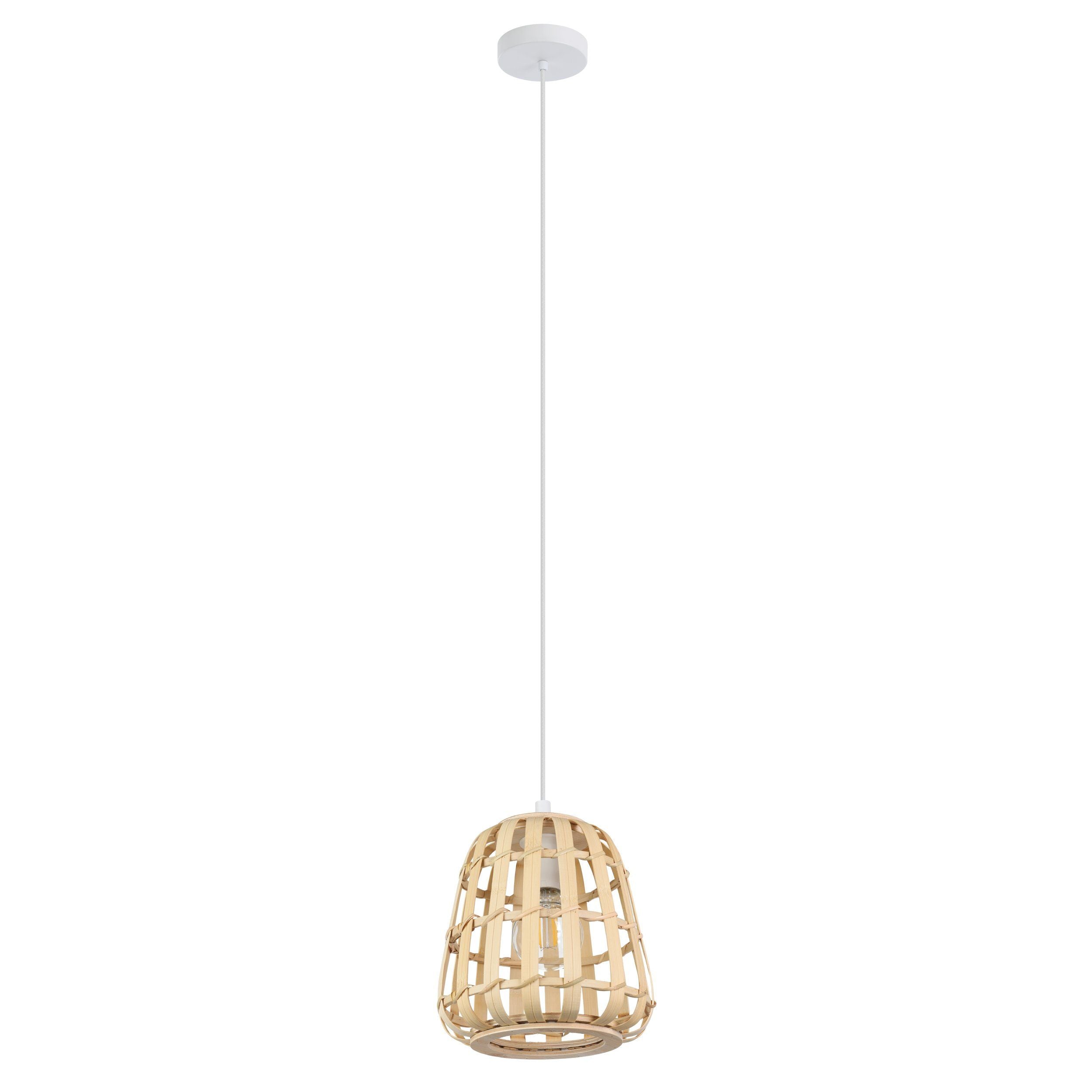 MONTEZUELO Natural Wooden Caged Pendant Light with White Metalware