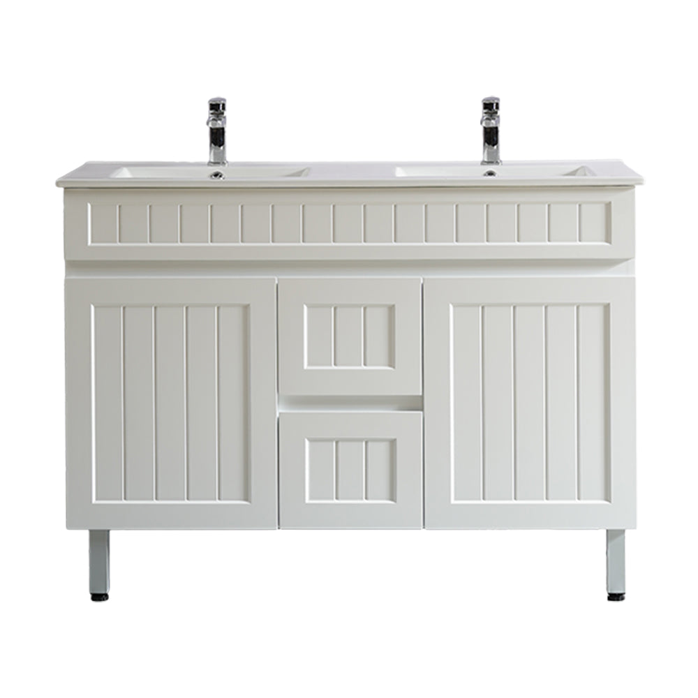 Promotional 1200mm Double Bowl Acacia Shaker PVC Floor Standing Vanity