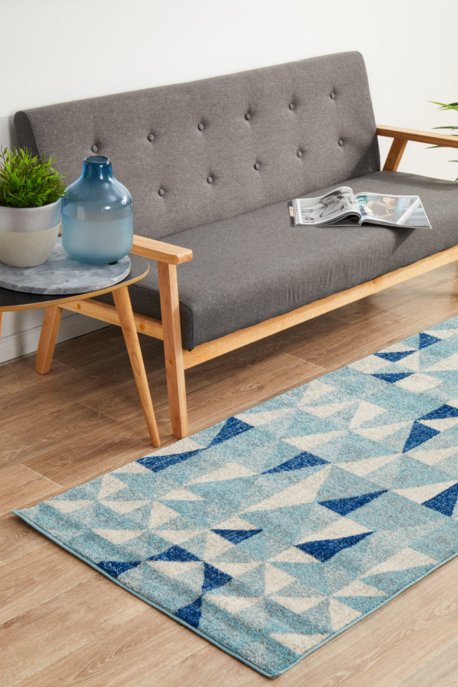 Modern Geo Blue Ivory Mirage Illusion Runner Rug with Timeless Design