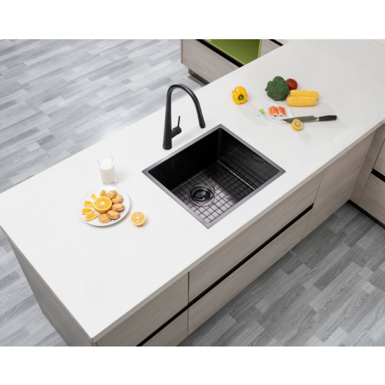 Hot Deal! Durable Gun Metal Grey 1.2mm Stainless Steel Kitchen Sink Set 510x450x230mm