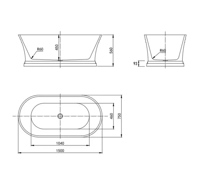 HAMPTON 1500mm Gloss White Freestanding Bathtub with Non-Overflow Design
