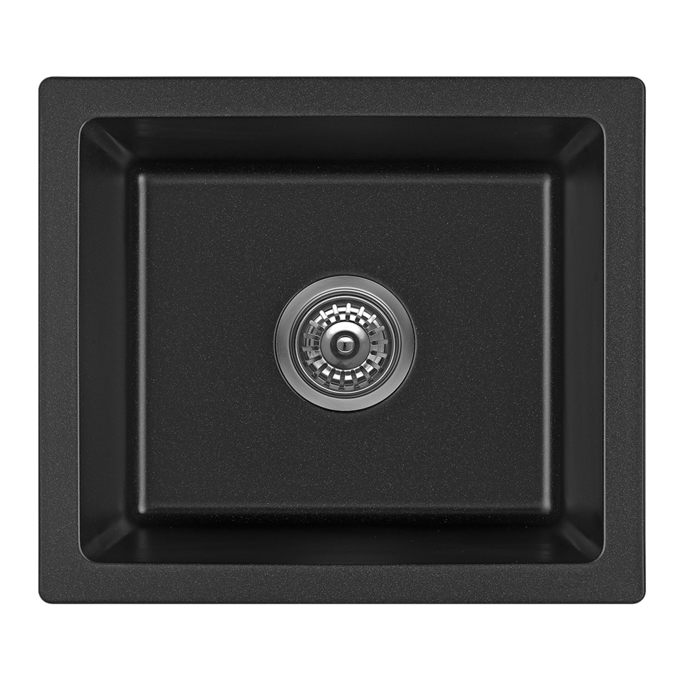 Durable 460 x 410mm Fomos Single - Bowl Kitchen Sink in Black Granite