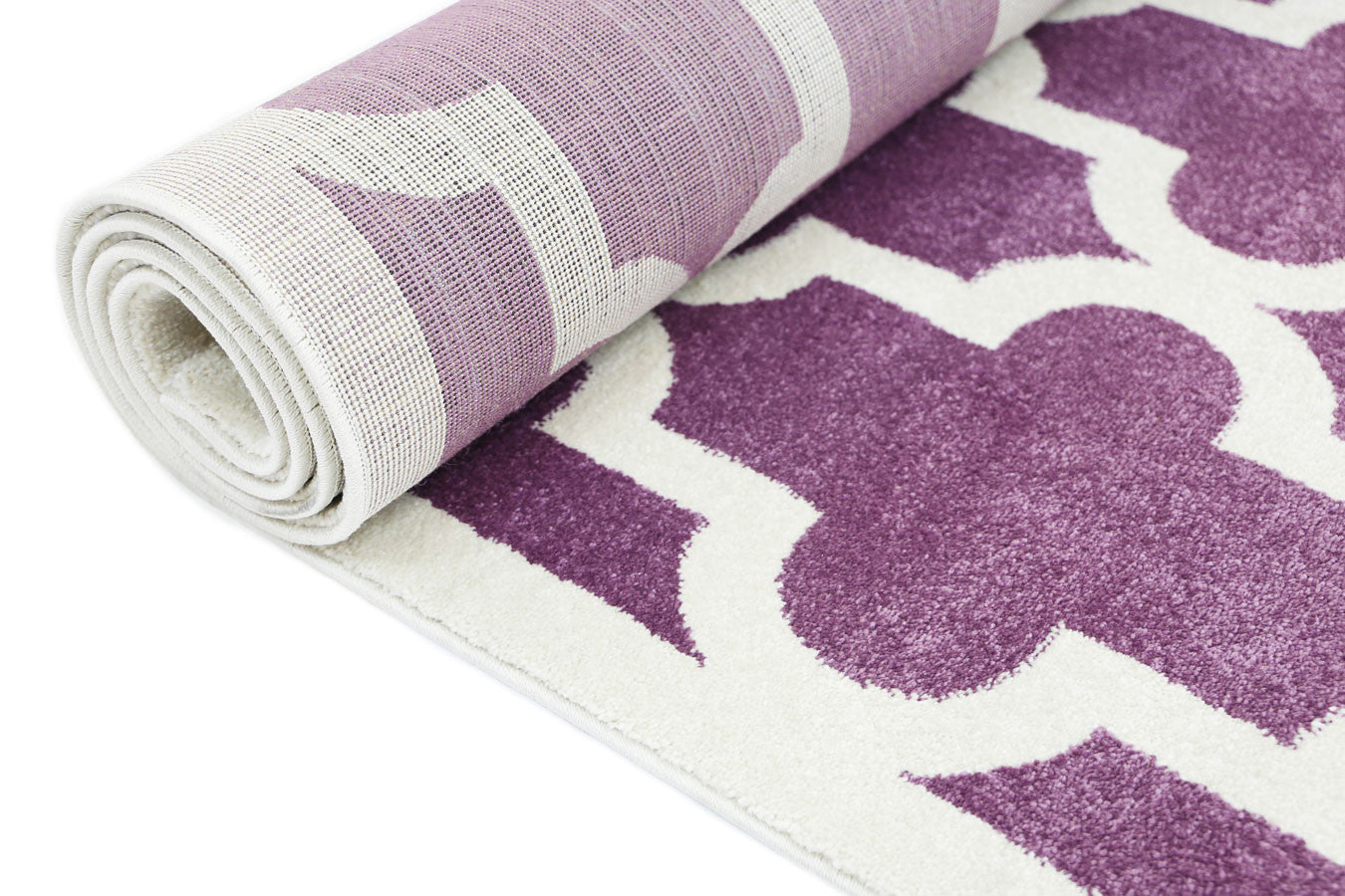 Kids Rug in Piccolo Style with Violet, Pink and White Lattice Pattern
