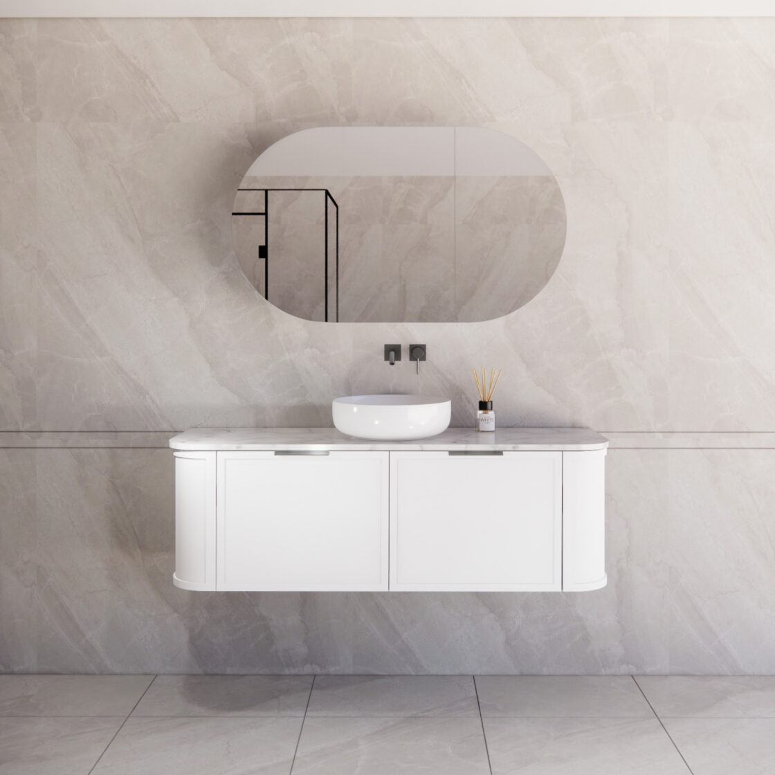 Matte White ABS Houston Curved Wall - Hung Vanity in All Sizes