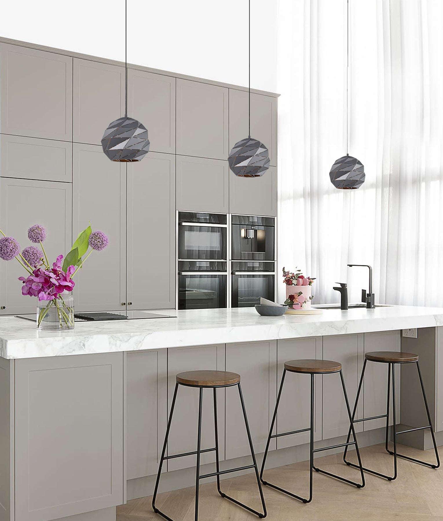 Hot Sale! Interior Large Dome Carved Iron Origami-Style Single Pendant Lights